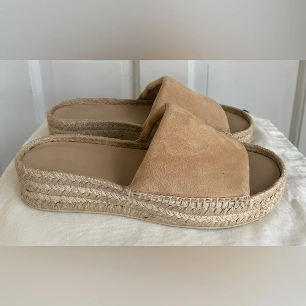 Vince Suede Tan Espadrille Platform Slides NWOT Size 8 - Picture 1 of 10